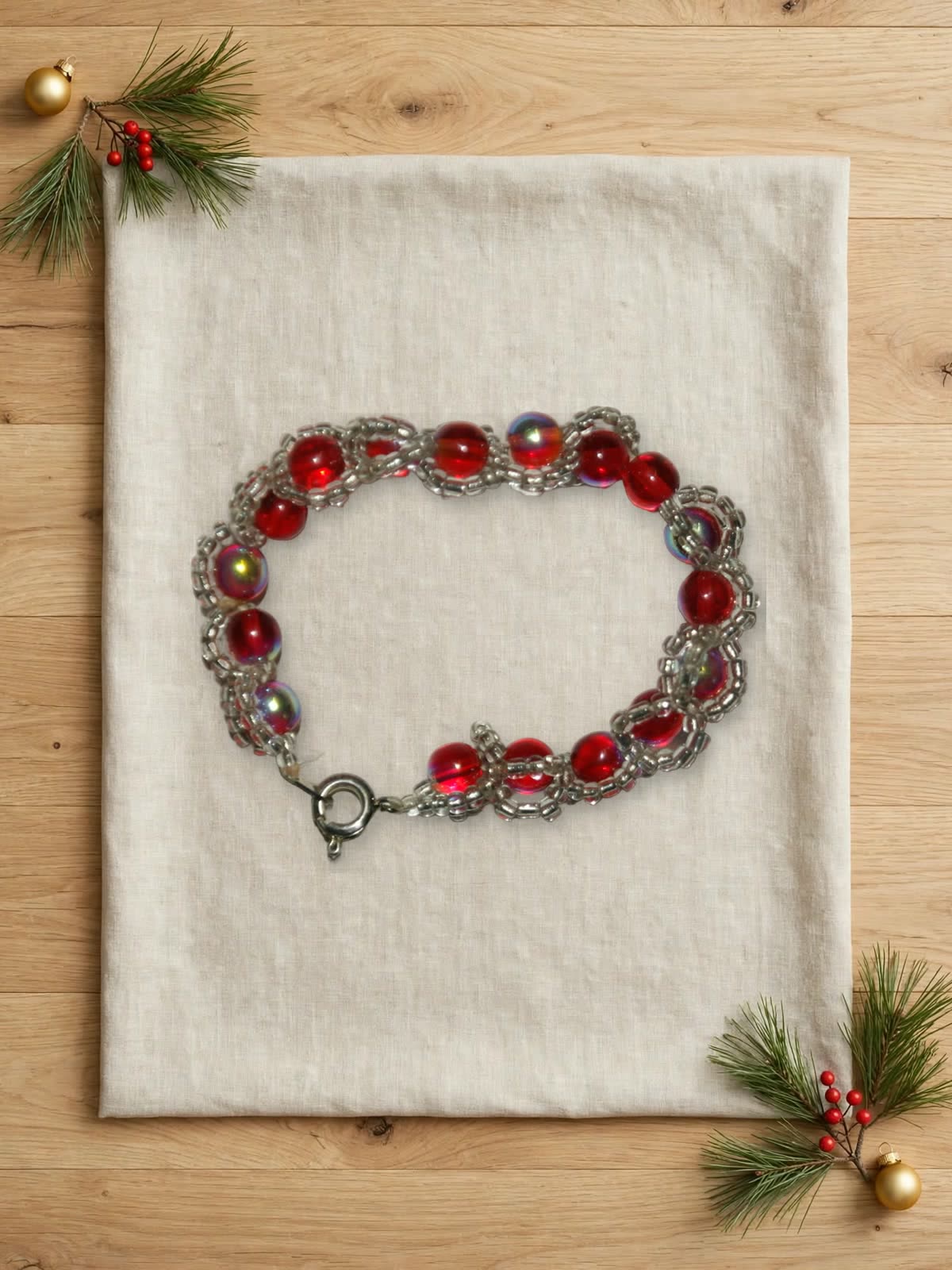 Red Glass Bead Wrap Bracelet