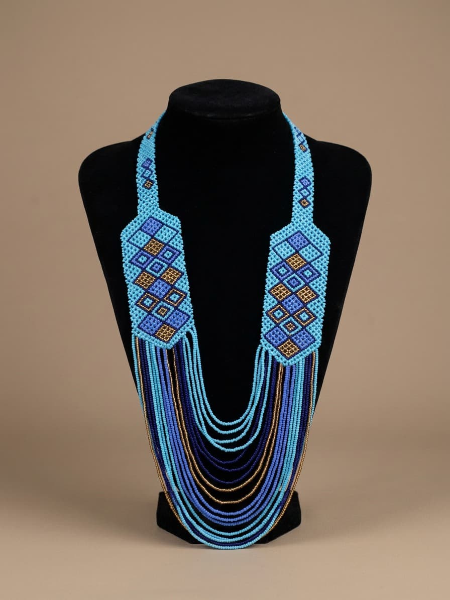 Blue Diamond Beaded Statement Necklace