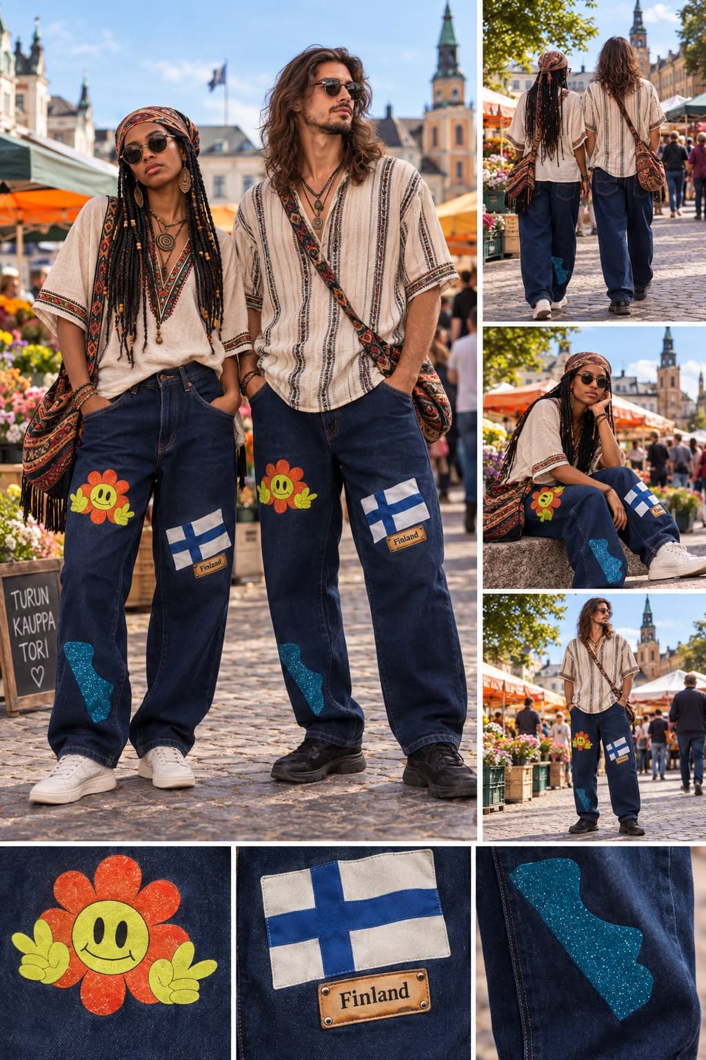 Upcycled Printed Denim Pieces