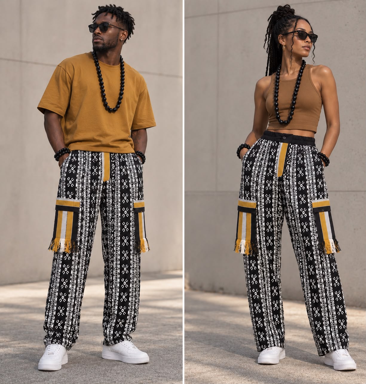 Aso-Oke Utility Trousers – Black, White & Gold — alternate view