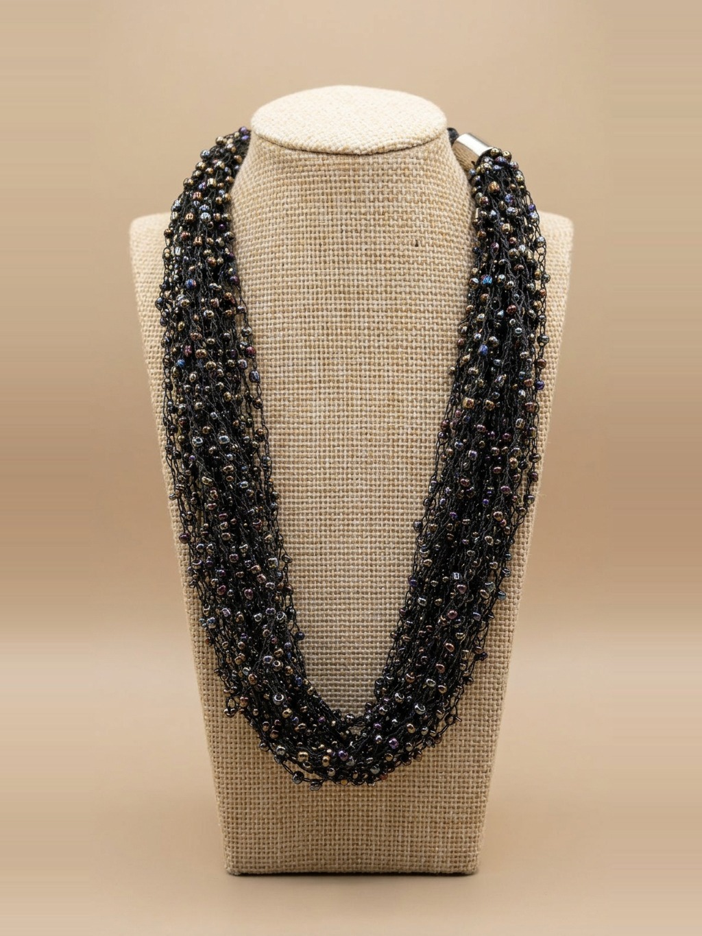 Black Beaded Crochet Necklace