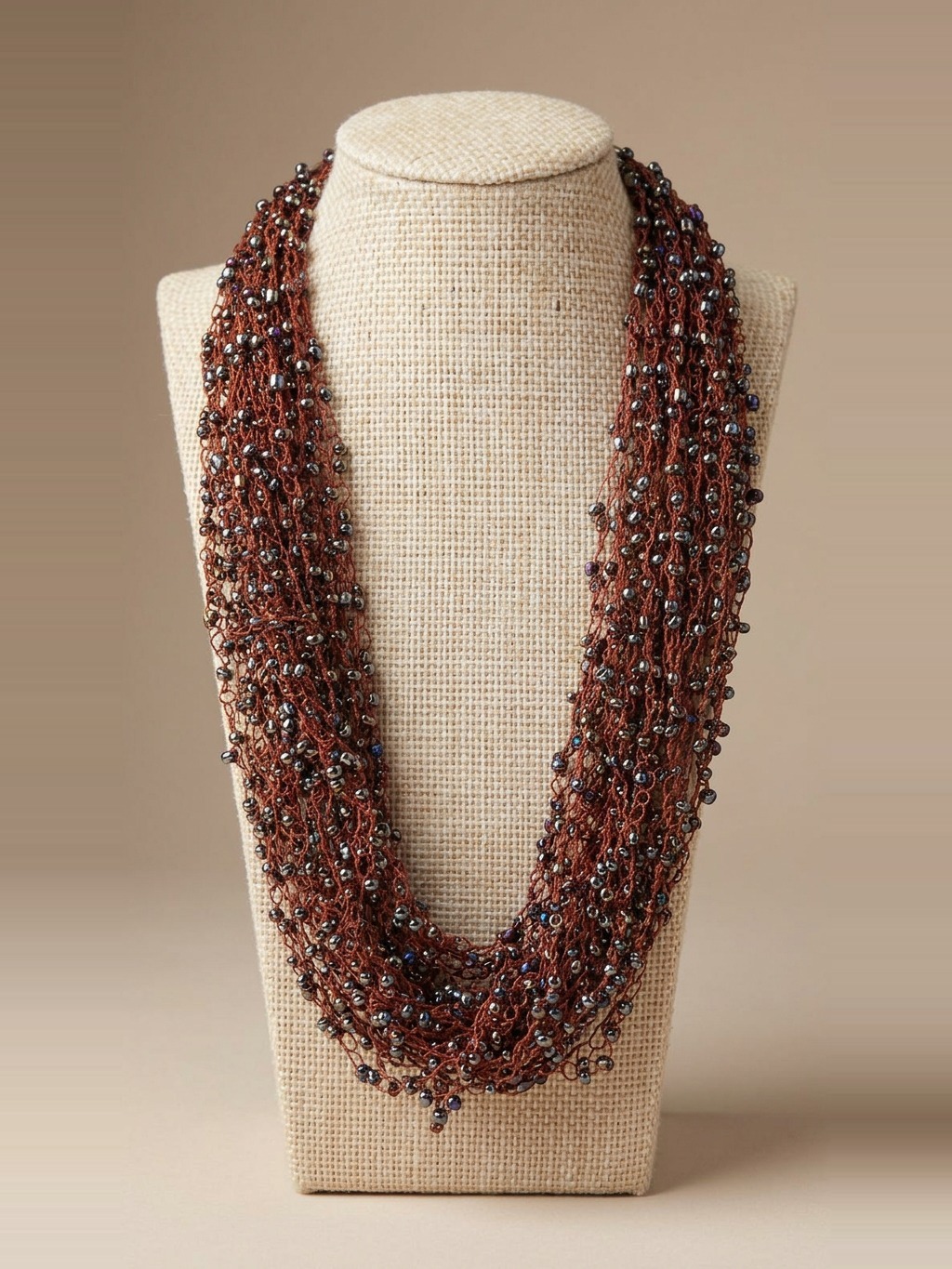 Brown Beaded Crochet Necklace