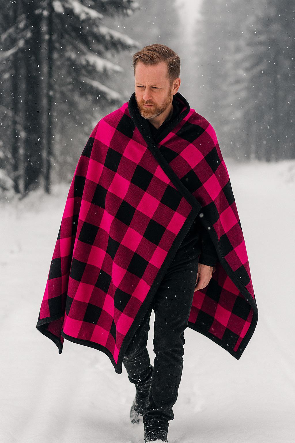 Pink Plaid Poncho