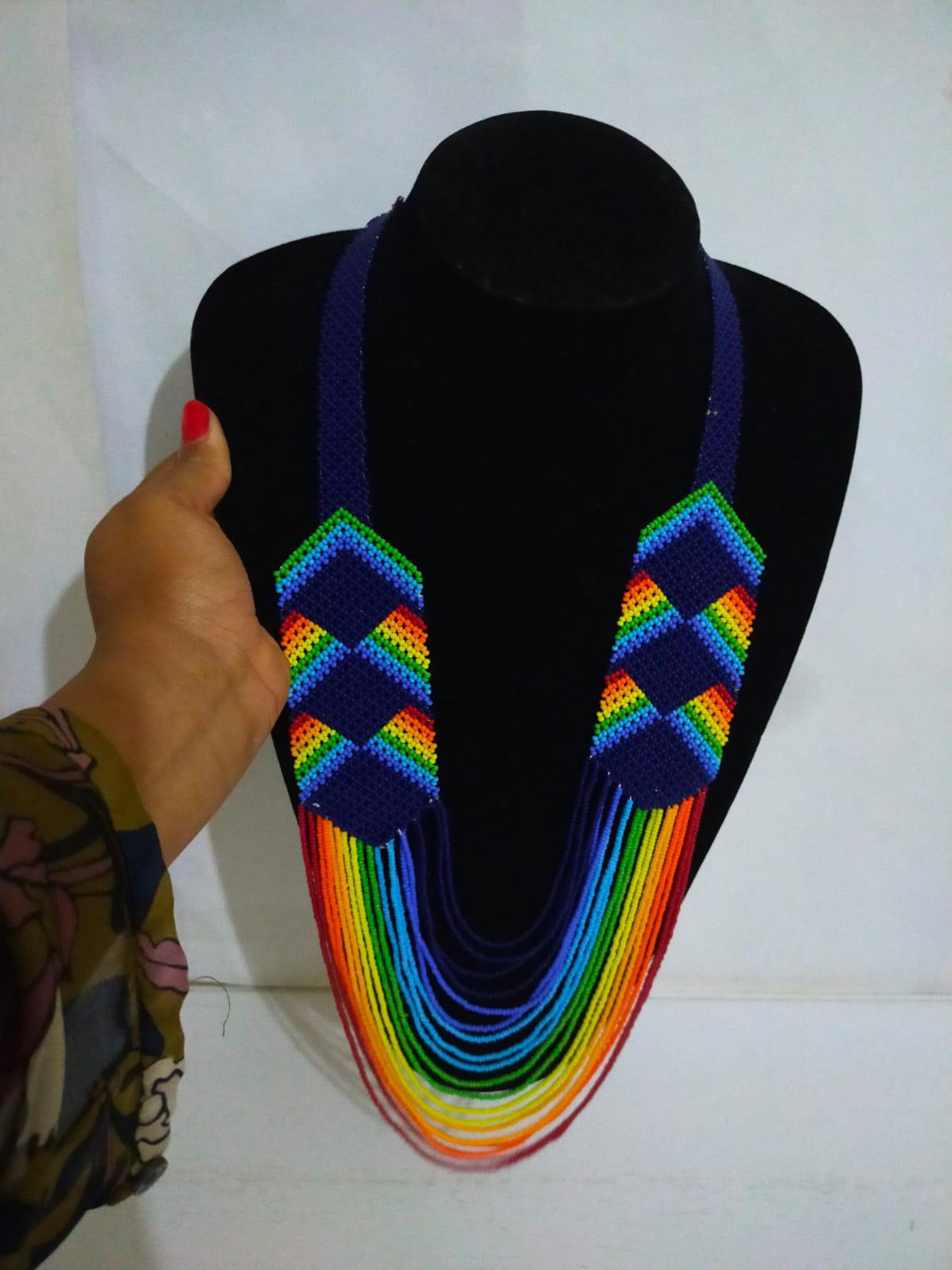 Rainbow Diamond Beaded Statement Necklace