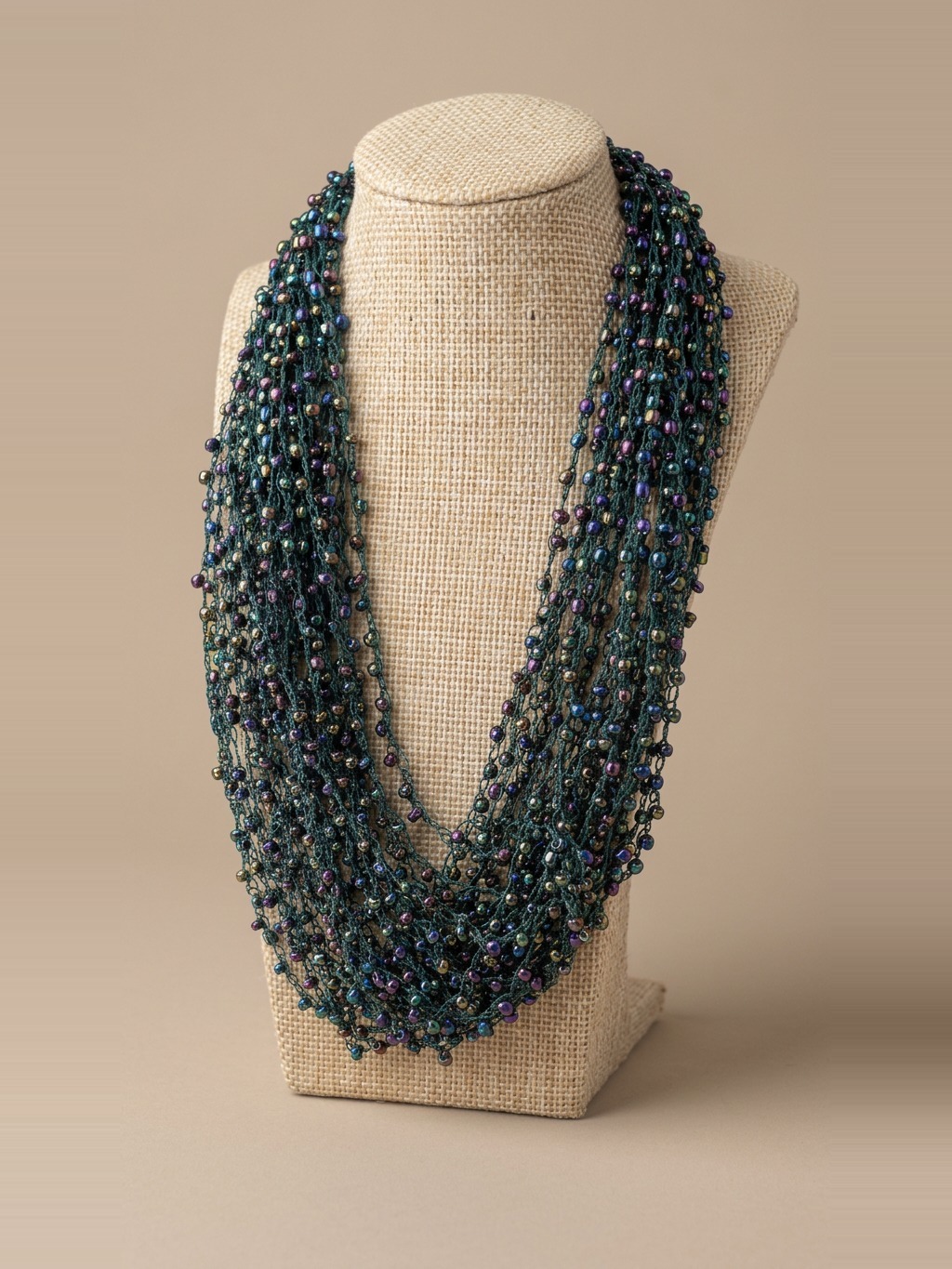 Teal Beaded Crochet Necklace